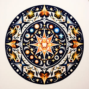 A mandala with negative space designs forming constellations or hidden creatures within the overall structure