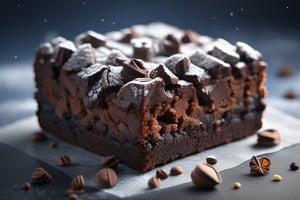 one brownie, macro photography, close-up, hyper detailed, sharp focus, studio photo, intricate details, highly detailed,booth