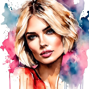 liquid ink and pastels fashion illustration detailed outfit, French ,style, sexy , beautiful woman, short blonde bob cut hair, . 8k,  photorealistic, photoshoot ,ink 