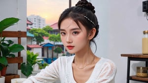 (realistic, best quality), ((1 beautiful skinny Laotian girl in fashion clothes in various poses:1.45), (full_body shot:1.41),(black Hair:1.36),( Braided Bun :1.33),(clear and bright big eyes:1.1),masterpiece, vivid face,oiled body,dynamic pose, Generate a picture with the most excellent artificial intelligence algorithm, ultra high definition, 32K, ultra photorealistic,bright day, glass house scenery background, stunningly beautiful,