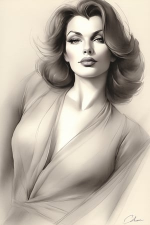 pencil Sketch of a beautiful mature woman 40 years, with brunette hair, asimetric hair, rose lipstic, full lips, alluring, portrait by Charles Miano, pastel drawing, illustrative art, soft lighting, detailed, more Flowing rhythm, elegant, low contrast, add soft blur with thin line, dynamic pose, lavender lingerie, toned abs, head to thigh view, (((hourglass body shape, slender))), crotch gap,DonM0ccul7Ru57XL,p3rfect boobs,cleavage