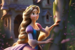 Hyper-realistic 3D rendering of one woman rapunzel  , shares one to the camera, vibrant colors and intricate details, showing depth and perspective --s 1000 --niji 6 --ar 3:4
,echmrdrgn