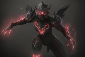 flaming dark armor, red glowing maked eyes, full-body_portrait
