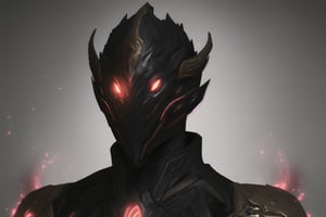 flaming dark armor, red glowing maked eyes, full-body_portrait,1male