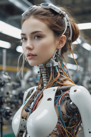 8K, UHD, ultra super wide-angle shot, photo-realistic, cinematic, multiple Mechanical Girls in assembly plant, Mechanical limbs, Tubes connected to mechanical parts, Mechanical vertebrae skin, ultimate-realistic eyes, attached to the spine, Mechanical cervical attachment to the neck, pubic and feet, Wires and cables connecting to the head, very pretty girl, Surreal dreams,Ethereal atmosphere,,HighDynamicRange,contours,High- sharpness,Anatomical correct,textureskin,Precise