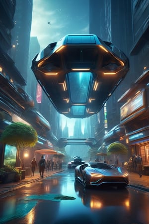 8K, UHD, cinematic, hyper-realistic (1st-person view:1.1) from inside flying car, world where technology and nature intertwine, unsymmetrical messy buildings, city upon city (flying vehicles:1.1) futuristic metropolis, skyscrapers adorned with verdant greenery, people walking in street, organic and synthetic structures, holographic billboards floating in the air, neon and bioluminescence, dark night environment, night scenes, atmospheric mist