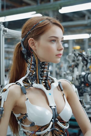8K, UHD, ultra super wide-angle shot, photo-realistic, cinematic, multiple Mechanical Girls in assembly plant, Mechanical limbs, Tubes connected to mechanical parts, Mechanical vertebrae skin, ultimate-realistic eyes, attached to the spine, Mechanical cervical attachment to the neck, pubic and ankle, Wires and cables connecting to the head, very pretty girl, Surreal dreams,Ethereal atmosphere,,HighDynamicRange,contours,High- sharpness,Anatomical correct,textureskin,Precise