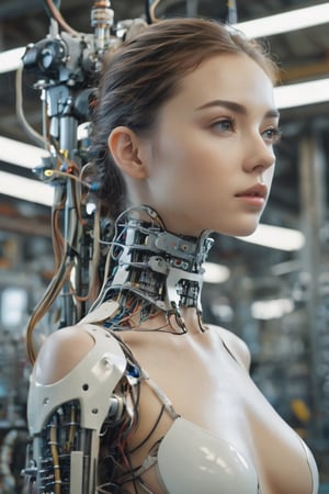 8K, UHD, ultra wide-angle full_body shot, photo-realistic, cinematic, Double-exposure photo, multiple Mechanical Girls in assemly plant, Mechanical limbs, Tubes connected to mechanical parts, Mechanical vertebrae skin, ultimate-realistic eyes, attached to the spine, Mechanical cervical attachment to the neck, Wires and cables connecting to the head, very pretty girl, Surreal dreams,Ethereal atmosphere,,HighDynamicRange,contours,High- sharpness,Anatomical correct,textureskin,Precise