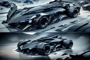 8k, RAW photos, top quality, masterpiece: 1.3),Transforming,
batmobile,
High-powered vehicle,
Low chassis,
black ,
Grey,
Dark colors,Armored Vehicle,Four-wheeled, stealth, concept vehicle, Bat elements, counter-tracking