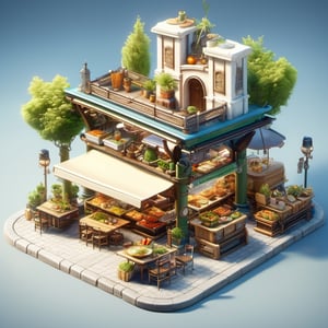 8k, RAW photos, top quality, masterpiece: 1.3),
Street food stall under the bridge
, miniature, landscape, depth of field, ladder,  from above, English text,architecture, tree, potted plants, isometric style, simple background, white background,3d isometric,steampunk style,ff14bg,DonMSt33lM4g1cXL
