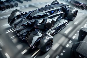 8k, RAW photos, top quality, masterpiece: 1.3),Transforming,
batmobile,
High-powered vehicle,
Low chassis,
black ,
Grey,
Dark colors,Armored Vehicle,6-wheeled, stealth, concept vehicle, Bat elements, counter-tracking,Concealed wheels,