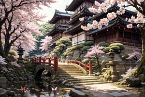 Japan, sakura blossoms, flower_petals,masterpiece, best quality, aethetic,, watercolor,butterflies,flower