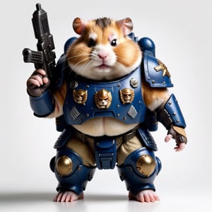 fat angry hamster, in space marines armor, heavy bolter in hand , on a white background, full body, 
