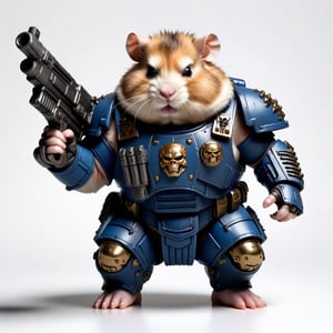 fat angry hamster, in astartes terminator armor, heavy bolter in hand , on a white background, full body, 