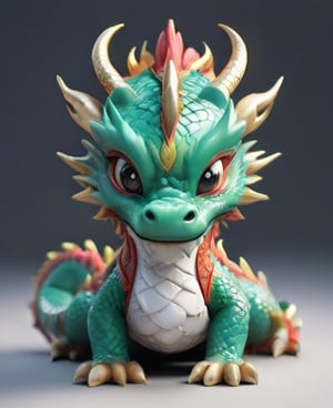 (best quality:1.3), Amazing, beautiful detailed eyes,green color, sharp focus, highly detailed, rich colors, vibrant colors,Chibi green Chinese dragon with golden horns, Chinese dragon head, 
Red and gold cheongsam vest, black eyes  ,tatoo style,((looking into camera)),((white_background)),simple_background