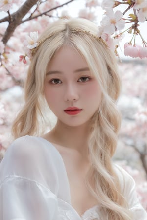 (ultra realistic,best quality),photorealistic,Extremely Realistic, in depth, cinematic light,portrait of a beautiful 21yo hubggirl, luminism, golden lines,extreme detailed, Ivory hair and eyes, twintails, contemptuous, leaning, sakura blossom, Amidst cherry blossoms, portraits capture exquisite beauty, resembling scenes from high-definition films. Each detail, from delicate petals to ethereal light, exudes cinematic perfection, painting a portrait of sublime elegance.