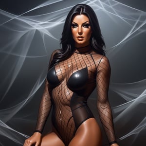 breathtaking oil painting, alice goodwin in fishnet sheer bodysuit, photorealistic oil painting, by charlie bowater, fine details, by wlop, trending on artstation, very detailed, natural beauty