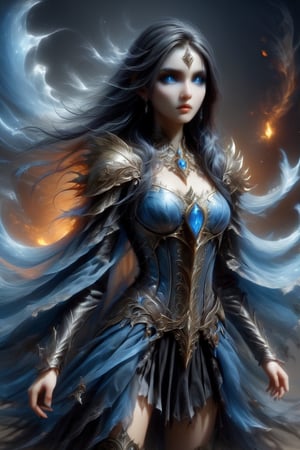  A glossy illustration of young female knight, loli style, gothic style,photorealistic, high fashion, high detailed, high light, golden shoulder armor, long ashen hair on fire, scarred face, bloody armor, full lips, large glowing blue eyes, metallic gothic makeup, hell,ULTIMATE LOGO MAKER [XL],NIJI STYLE,SelectiveColorStyle,DonMB4nsh33XL 