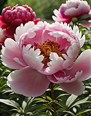 Peony, large and full flowers, rich colors (such as red, pink, white, yellow), layered petals,Amethyst 