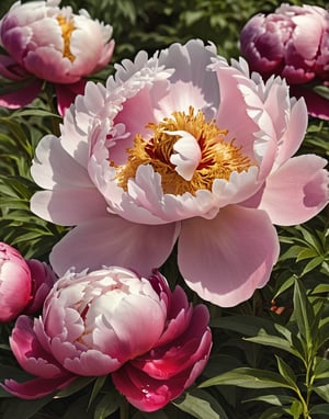 Peony, large and full flowers, rich colors (such as red, pink, white, yellow), layered petals,Amethyst 