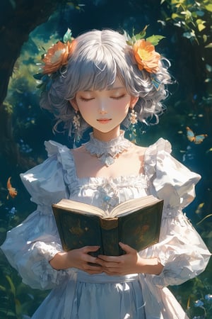 Title: "Floral Reverie: A Serene Encounter by kyo8sai" In the whimsical realm of anime-style animation, we find ourselves captivated by a charming girl surrounded by a vibrant display of flowers and plants. With her eyes closed, she exudes a serene aura, as if lost in a world of imagination. Clutching a book in her hands, she stands alone, enveloped in the tranquility of nature's embrace. This solitary figure, adorned with animal ears, possesses a short hairdo that perfectly frames her delicate features. Her long sleeves cascade gracefully, adding a touch of elegance to her attire. A pristine white apron completes her enchanting ensemble, symbolizing her connection to the world of knowledge and creativity.
Radiating a gentle smile, the girl stands in harmony with the blooming flowers and lush greenery. With closed eyes, she seems to draw inspiration from the natural beauty that surrounds her. The book she holds in her hands serves as a gateway to countless adventures and stories, unlocking the boundless realms of imagination.
Her extra ears, peeking through her grey hair, add a touch of whimsy to her appearance. A dainty hair ornament adorns her locks, accentuating her playful yet sophisticated style. As she delicately flips through the pages of the open book, her curiosity and love for learning shine through.
In this serene moment, the girl's closed mouth adds an air of mystery, leaving room for interpretation and imagination. Her presence is a testament to the power of literature and the joy of being immersed in a captivating tale.
"Floral Reverie: A Serene Encounter" transports us into a world where nature and literature intertwine. The girl's connection to the flowers and plants symbolizes her harmonious relationship with the natural world. With her unique charm and gentle smile, she invites us to join her on a journey of imagination and discovery, where the pages of a book hold the keys to endless wonders.,naked bandage,mirham