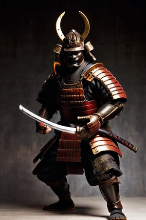 ((samurai with mask)), yoroi, kabuto, samurai in epic attack position masterpiece,best quality,cinematic lighting,soft Light,Epic Japanese jumping, ,athletic body,white skin,holding katana,(samurai helmet:1.1),full body,from front,perfect hands,from a distance,samura