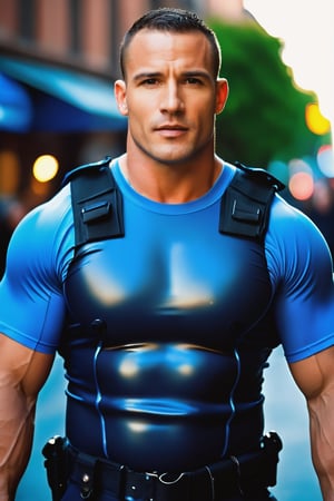 (((1Man))), 35-year-old muscular, stunningly handsome man in police officer lycra police uniform. (((police officer latex uniform))), large, defined, solid, muscular, bulbous buttocks. (((massive bulge))), (((gigantic testicles))), body standing to the side, hands relaxed. the large bulge in his groin, concealing his huge, thick, erect penis and large testicles. mouth open slightly, a look of strong confidence on his face. professional, glistening in thick oil. outdoor on crowded city street, photography, posing with style, ,bulge,Stylish,huge cock,Man,Portrait,anime,hugest man ever,Police,Movie Still,wetclothes,erection,bulgeJ8,flaccid,wetshirt, albron