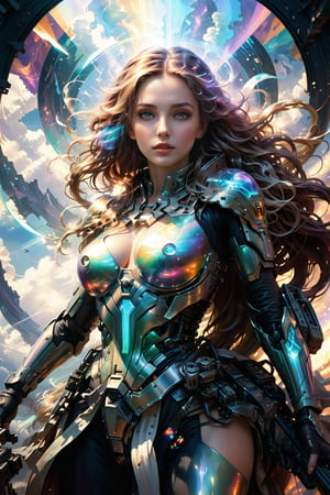 (Archangel Gabriela), (armed with a realistic heavy machinegun:1.2), descending from the skies, 8k, concept art by Greg Rutkowski, Artgerm, WLOP, Alphonse Mucha, dynamic lighting, hyperdetailed, intricately detailed Splash art, triadic colors, Unreal Engine 5, volumetric lighting Canaletto photorealism movie poster, stunning, something that even doesn't exist, mythical being, energised, molecular textures, iridescent and luminescent scales, breathtaking beauty, pure perfection, divine presence, unforgettable, impressive, Volumetric light, auras, rays, vivid colors, reflects. ,better photography,girl