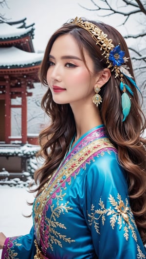 best quality, masterpiece,	smiling
Amidst the winter wonderland of Japen, a beautiful girl with very long wavy blonde hair stands out against the snow-covered landscape, embodying the elegance of Rococo style. Her attire, a harmonious blend of the latest fashion trends and traditional Russian elements, dazzles with ornate jewelry that sparkles like the icy terrain around her. This enchanting scene, set against the backdrop of a quintessential Japen setting, showcases her as a modern-day princess, bridging the gap between the opulence of the past and the chic style of the present.
ultra realistic illustration, siena natural ratio, ultra hd, realistic, vivid colors, highly detailed, UHD drawing, perfect composition, ultra hd, 8k, he has an inner glow, stunning, something that even doesn't exist, mythical being, energy, molecular, textures, iridescent and luminescent scales, breathtaking beauty, pure perfection, divine presence, unforgettable, impressive, breathtaking beauty, Volumetric light, auras, rays, vivid colors reflects.,science fiction,photo r3al,Ye11owst0ne,DonMM1y4XL,Masterpiece,koh_yunjung,xxmix_girl,Extremely Realistic,Mecha,1 girl,Enhanced All