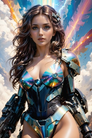 (Archangel Gabriela), (armed with a realistic heavy machinegun:1.2), descending from the skies, 8k, concept art by Greg Rutkowski, Artgerm, WLOP, Alphonse Mucha, dynamic lighting, hyperdetailed, intricately detailed Splash art, triadic colors, Unreal Engine 5, volumetric lighting Canaletto photorealism movie poster, stunning, something that even doesn't exist, mythical being, energised, molecular textures, iridescent and luminescent scales, breathtaking beauty, pure perfection, divine presence, unforgettable, impressive, Volumetric light, auras, rays, vivid colors, reflects. ,better photography,girl,photo r3al