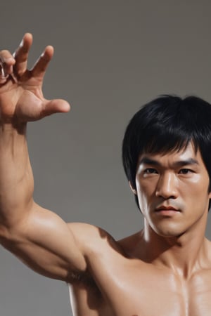 hyper-realistic, raw, photo-realism, 16K definition, if Bruce Lee  is a comic book or cartoon superhero, 