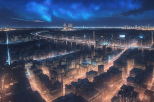 fictional place, modern snowy city, with an imperial castle standing out in the background, night, starry sky, without humans, lights of the bustling city.,yofukashi background