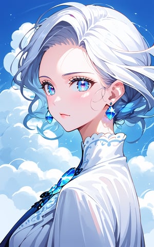 (UHQ, 8k, high resolution), big white clouds, light blue sky, very luminous, realistic, fluffy, soft, kawaiitech,Beautiful Eyes, concentrated
