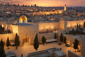 ancient streets of Jerusalem. to showcase the eternal beauty of this city. Highlight the significance of Jerusalem as a spiritual center for Muslims and its connection to., Jerusalem city background texture with intricate details, highly detailed, cinematic lighting, 4K, painting, illustration, thomas kinkaid, trending on art station, photo,more detail XL,c_car