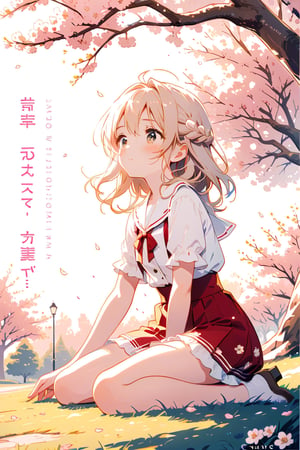 girl under a cherry tree in a warm trade
cute,mix,anime,Text