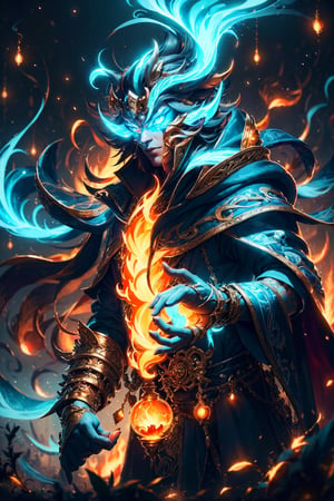 Beautiful male mage, epic outfit made of colorful nature, thick hair, epic fantasy background, anime, Cinematic Lighting, ethereal light, intricate details, extremely detailed, incredible details, full colored, complex details, insanely detailed and intricate, hypermaximalist, extremely detailed with rich colors, desktop_background, masterpiece, Representative, fair skin, Rich in details, High quality, gorgeous, glamorous, 8k, super detail, gorgeous light and shadow, detailed decoration, detailed lines,SAM YANG,Fire,DonMW15p