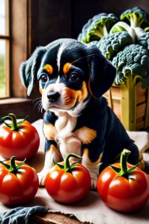 Tomatoes Cabbages Vegetables, doggie ,photography, best quality, medium shot,BugCraft,brccl,stworki,halloween,comic book