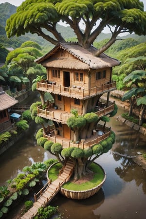 outdoors, food, day, tree, no humans, plant, scenery, basket, potted plant, house,brccl,treehouse,gugong