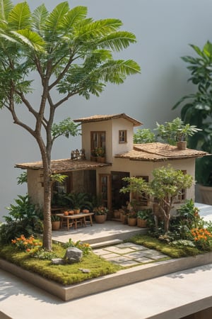 outdoors, food, day, tree, no humans, plant, scenery, basket, potted plant, house,diorama