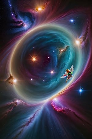 Hyper-realistic view , of a star nebula, angelic angels, floating, ,APEX colourful 