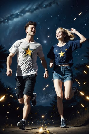 More details 1:1 man and woman, earth, stars.BREAK ( two persons run to light, stars falling while run, 90s clothes.