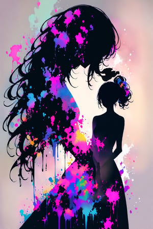 Silhouette of an elegant woman. INK,INK, sad, colorfull