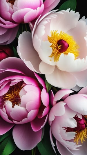 a bunch of peony flowers, colorful, high contrast, detailed,  full display 

high resolution,realistic,macro detail beautiful 

