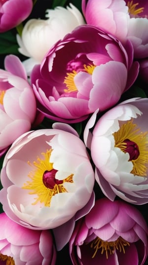 a bunch of peony flowers, colorful, high contrast, detailed,  full display 

high resolution,realistic,masterfully captured,macro detail beautiful 

