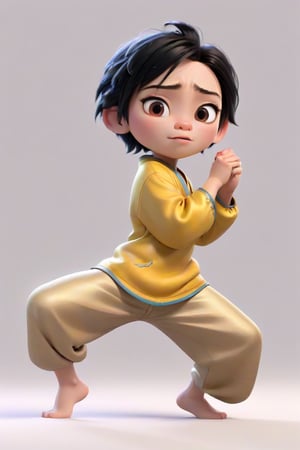 4d photographic image of full body image of a cute little chibi boy, surreal, black hair, vivid colours octane render trending on artstation, artistic photography, photorealistic concept art, soft natural volumetric cinematic perfect light, UHD white background, Dream House, Disney style, Disney Pixar style,score_9, modern Disney, Chinese Tai Chi, gold clothes, preparatory,disney pixar style
