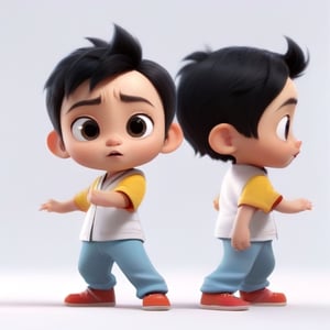 4d photographic image of full body image of a cute little chibi boy, surreal, black hair, vivid colours octane render trending on artstation, artistic photography, photorealistic concept art, soft natural volumetric cinematic perfect light, UHD white background, Dream House, Disney style, Disney Pixar style,score_9, modern Disney, Chinese Tai Chi diagram,cute cartoon 
