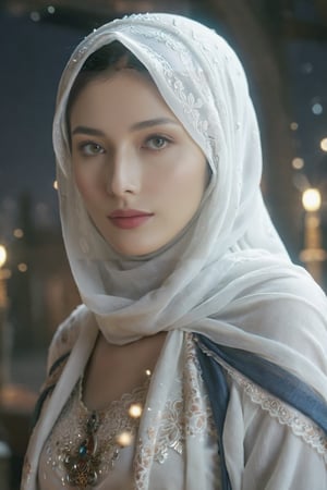 8k, Masterpiece, Extremely realistic, 8k, RAW photo, best quality, masterpiece,realistic, photo-realistic, detailed skin, perfect body, HDR, cinematic lighting, sharp focus,a bueatiful muslim girl,hijab,traditional Muslim clothing,smiling,picture perfect face, blush, freckles, beautiful face, High detailed, picture perfect face, 
supermodel,She's making pastry,cooking,in the evening,stars,night,outdoor, best quality, full body, cowboy shot, natural lighting, photography, 12K, UHD, hyper-detailed,booth,pé-de-moleque,sll