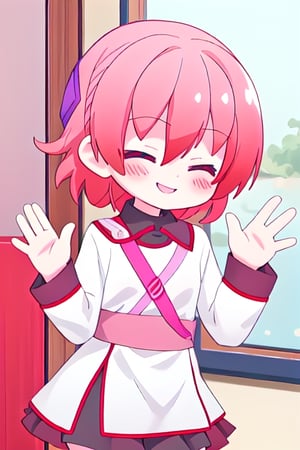 Tsukasa Smiling with her eyes closed and blushing And waving