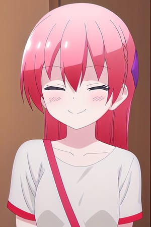 Tsukasa Smiling with her eyes closed and blushing