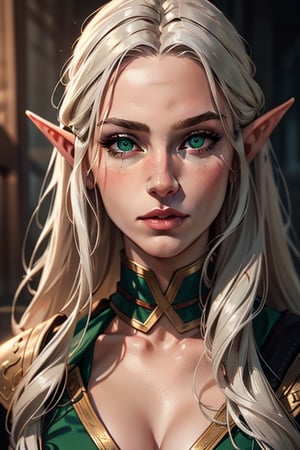A beautiful elf with long platinum hair and green eyes, Masterpiece, perfect image, realistic pictures, detailed face study, full-length image, 8k, detailed image. extremely detailed illustration, a real masterpiece of the highest quality, with careful drawing.,Viking Elf